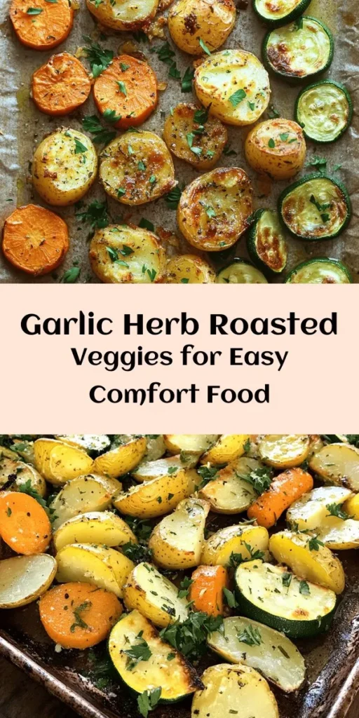 Elevate your dinner with these Garlic Herb Roasted Potatoes, Carrots, and Zucchini! This simple recipe combines tender baby potatoes, vibrant carrots, and zucchini, all tossed in a fragrant garlic herb mixture. Roasted to golden perfection in just 30 minutes, this dish is not only delicious but also a healthy side. Perfect for weeknight meals or special gatherings, and easy to customize with your favorite herbs. Don't forget to garnish with fresh parsley for that pop of flavor!