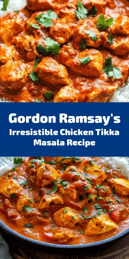 Discover the rich and vibrant flavors of Gordon Ramsay's Chicken Tikka Masala! This delicious recipe features tender marinated chicken simmered in a creamy, spiced tomato sauce. Perfect for a weeknight dinner, it pairs beautifully with fluffy basmati rice. With a blend of spices like cumin, coriander, and garam masala, every bite is a taste adventure. Ready in just 40 minutes, it's a meal the whole family will love. Try it today and elevate your dinner game!