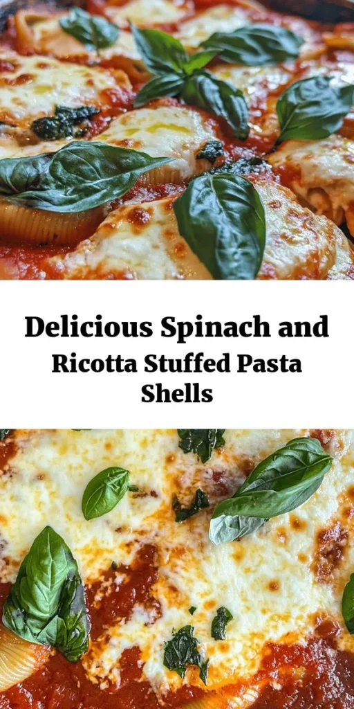 Discover the perfect weeknight dinner with these Easy Spinach and Ricotta Stuffed Shells! Packed with fresh spinach, creamy ricotta, and melty mozzarella, this dish is satisfying and simple to make. Just stuff the jumbo pasta shells, layer them in marinara sauce, and bake until bubbly. Ideal for a cozy family meal or meal prep, these shells are deliciously healthy and full of flavor. Serve with a drizzle of olive oil and fresh basil for a delightful touch!