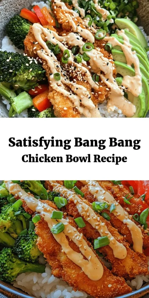 Savor the deliciousness of this Bang Bang Chicken Bowl that combines crispy chicken, vibrant vegetables, and a creamy, spicy sauce! With easy-to-follow steps, you'll have juicy chicken coated in panko breadcrumbs, served over fluffy rice and fresh veggies like broccoli and avocado. Perfect for a quick weeknight meal or a satisfying lunch. Customize it to your taste with extra sriracha or your favorite garnishes. Get ready to enjoy a flavor-packed bowl that everyone will love!
