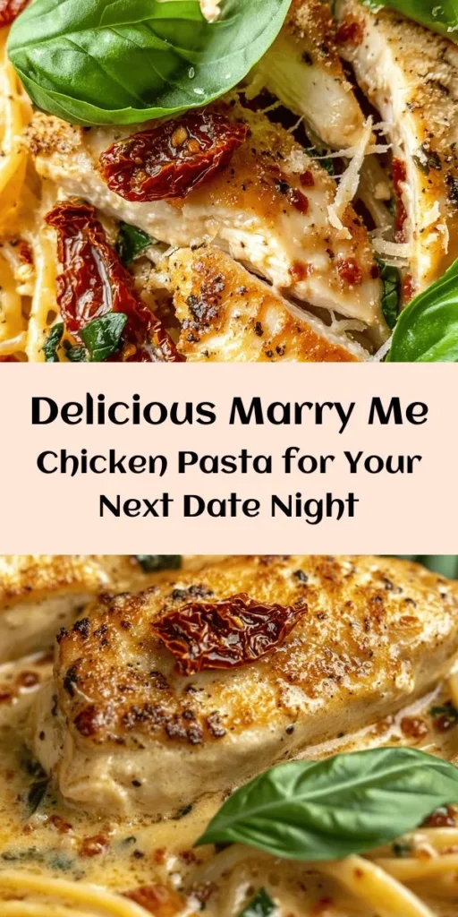 Indulge in this delicious Marry Me Chicken Pasta Recipe that’s sure to impress! This creamy dish features tender chicken breasts simmered with sun-dried tomatoes, garlic, and Parmesan cheese, all tossed with your favorite pasta. Quick and easy to make in just 30 minutes, it's perfect for date night or any special occasion. Serve with fresh basil for a vibrant finish. Get ready to fall in love with this mouthwatering meal!