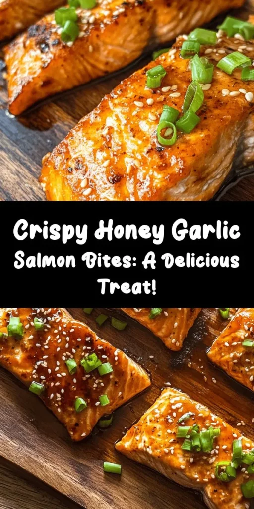 Savor the deliciousness of crispy honey garlic salmon bites, a perfect fusion of sweet and savory flavors! This easy recipe involves coating bite-sized salmon pieces in a flavorful flour blend, frying them to golden perfection, and tossing them in a delectable homemade honey garlic sauce. Garnished with fresh green onions and sesame seeds, these bites are perfect as an appetizer or a quick dinner treat. Get ready for a mouthwatering experience in just 25 minutes!