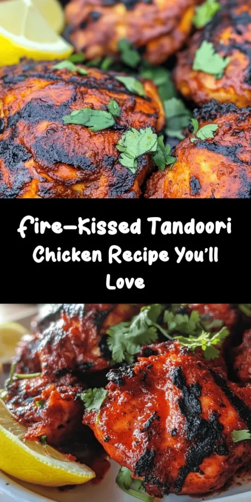 Spice up your dinner with this Tandoori Fire-Kissed Chicken recipe! Marinated in a zesty yogurt and aromatic spices, this tender grilled chicken is bursting with flavor. Easy to prepare and perfect for gatherings, it's a crowd-pleaser that comes together in just 15 minutes of prep and a bit of marinating time. Serve with fresh cilantro and lemon wedges for a refreshing touch. Get ready to enjoy a delicious taste of India right in your backyard!