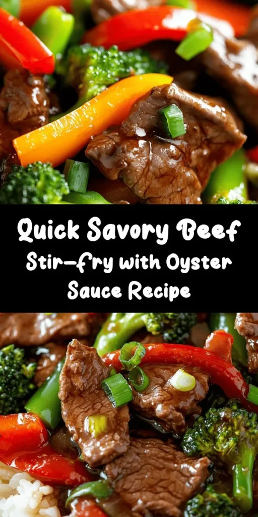 Elevate your dinner game with this savory beef stir-fry featuring oyster sauce! Tender beef sirloin, vibrant bell peppers, and crisp broccoli come together in this quick and flavorful dish. Ready in just 40 minutes, it's perfect for busy weeknights. Marinate the beef, stir-fry with garlic and ginger, and finish with a drizzle of sesame oil. Serve over jasmine rice for a complete meal that will impress your family and friends. Give it a try!