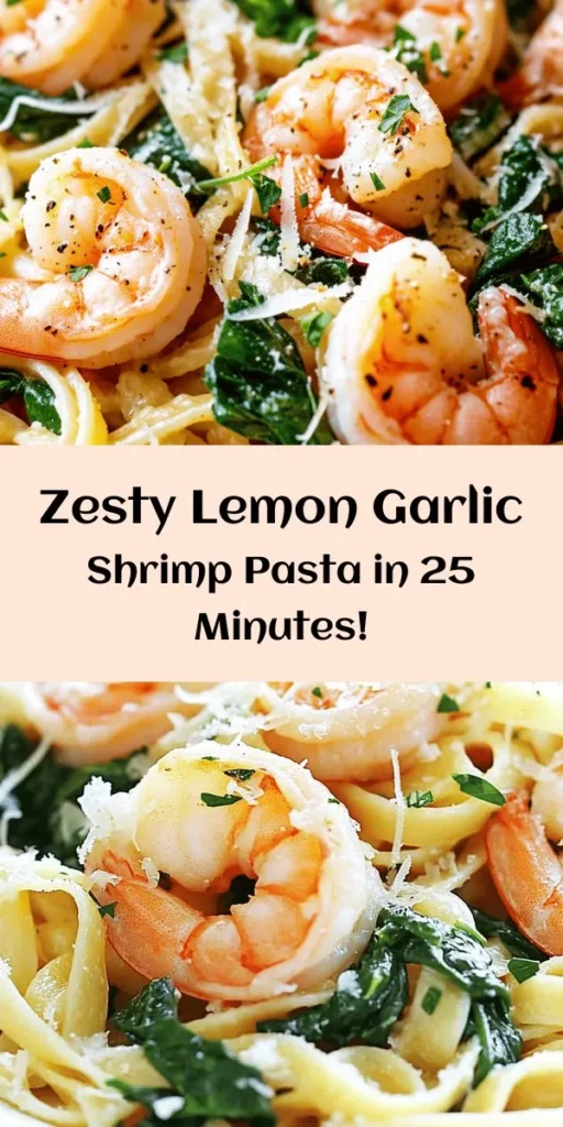 Indulge in a light and flavorful meal with this Lemon Garlic Shrimp Pasta with Spinach recipe. Perfect for busy weeknights, this dish combines succulent shrimp, fresh spinach, and zesty lemon in just 25 minutes. Cook your favorite linguine, sauté shrimp with garlic, and toss it all together with Parmesan for a delightful finish. Simple ingredients and quick prep make this recipe a go-to for seafood lovers! Enjoy a taste of the Mediterranean tonight.