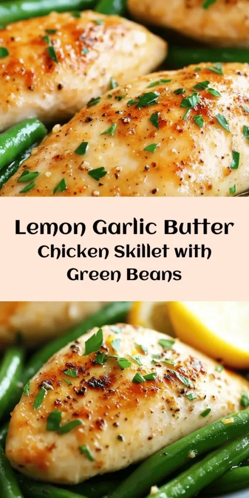 Elevate your dinner with this Zesty Lemon Garlic Butter Chicken & Green Beans Skillet! In just 30 minutes, you’ll have tender chicken breasts infused with garlic and zesty lemon, paired with vibrant green beans. This one-pan meal is not only delicious but also easy to make, making it perfect for busy weeknights. With simple ingredients and bold flavors, it’s sure to become a family favorite. Don't forget to garnish with fresh parsley for that extra pop!