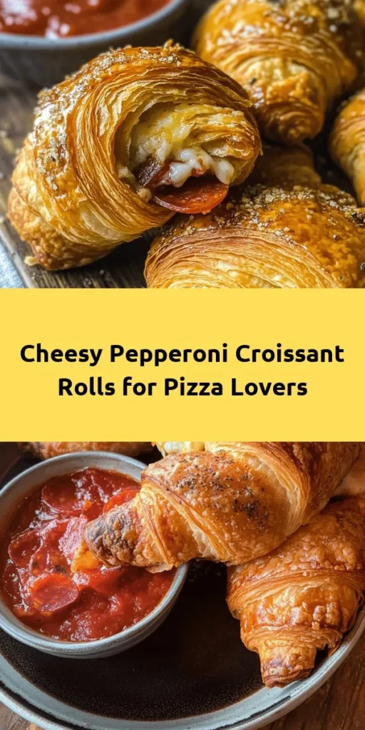 Indulge in these delicious Mozzarella Pepperoni Croissant Rolls! Perfect for a quick snack or party appetizer, these easy-to-make rolls are filled with gooey mozzarella and tasty pepperoni, all wrapped in flaky crescent dough. Simply roll them up, brush with egg wash, and bake to golden perfection. Serve with warm marinara sauce for dipping. With just a few ingredients and 25 minutes, you'll have a crowd-pleaser that everyone will love!