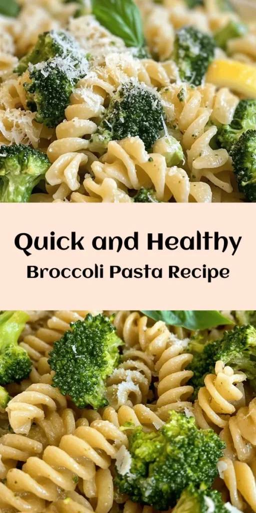 Looking for a quick and healthy dinner? Try this Easy Healthy Broccoli Pasta! Ready in just 20 minutes, it features whole grain pasta, vibrant broccoli, and aromatic garlic, all tossed together with a zesty lemon flavor. Top it off with Parmesan or nutritional yeast for a vegan twist. Perfect for busy weeknights, this dish is nutrient-packed and delicious. Don't forget to garnish with fresh herbs for an added touch!