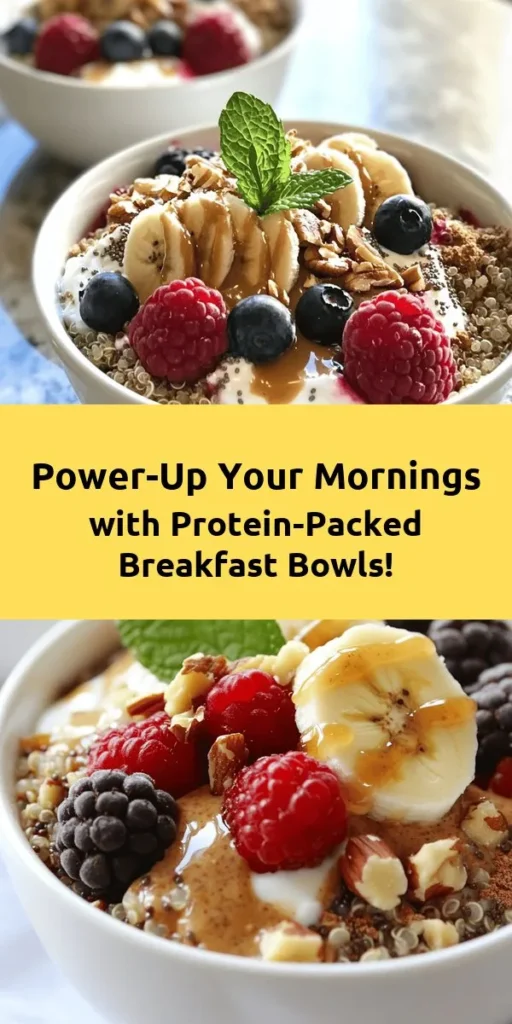 Start your day with a boost of energy! These Energizing High Protein Breakfast Bowls are packed with nutrients to fuel your morning. Combine fluffy quinoa, creamy Greek yogurt, and cottage cheese, then top with vibrant fresh berries and banana slices. Drizzle with almond or peanut butter, sprinkle with chia seeds, and finish with crunchy nuts and fresh mint for a delicious twist. Quick and easy to prepare, this protein-rich breakfast is sure to keep you satisfied until lunch!