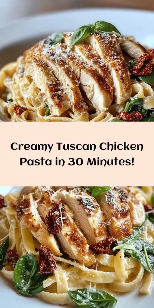 Indulge in the creamy, flavorful goodness of Tuscan Chicken Pasta Delight! This easy recipe combines tender chicken, sun-dried tomatoes, and fresh spinach in a rich parmesan sauce that will wow your taste buds. Perfect for a cozy weeknight dinner, it's ready in just 30 minutes. Toss in your favorite pasta and let the Italian flavors take you on a culinary adventure. Don’t forget to garnish with fresh basil for that extra touch! Perfect for sharing!