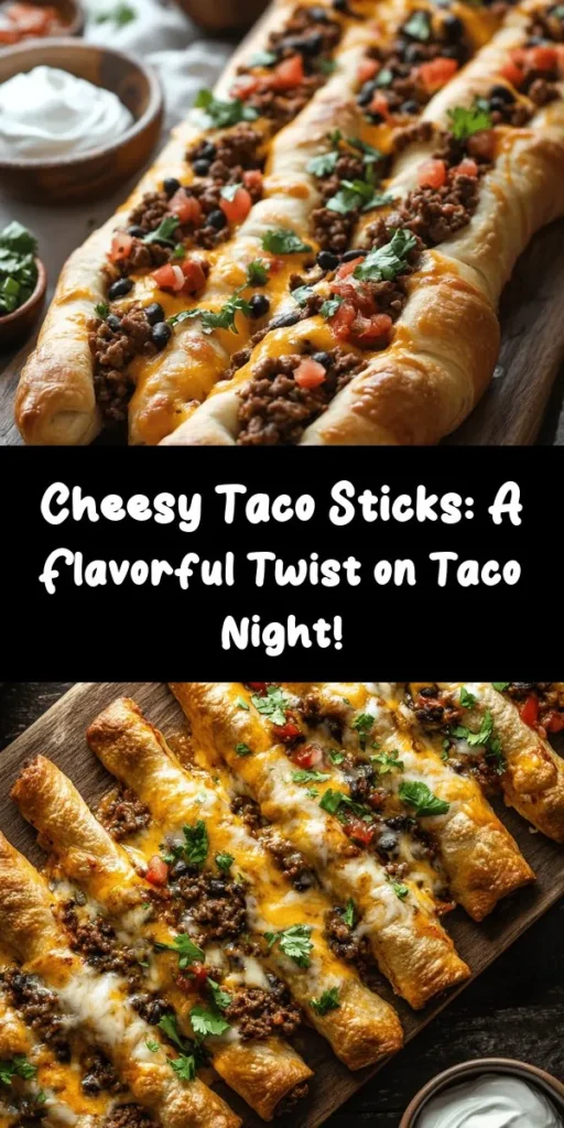Transform your snack game with these cheesy taco sticks! Made with savory ground beef, melty cheddar, and spicy pepper jack, all wrapped in flaky crescent roll dough, they're perfect for parties or movie nights. Just cook, roll, slice, and bake for a delicious treat that's ready in just 30 minutes. Don't forget to serve with sour cream and salsa for that extra flavor. Spice up your appetizer spread with this easy recipe everyone will love!