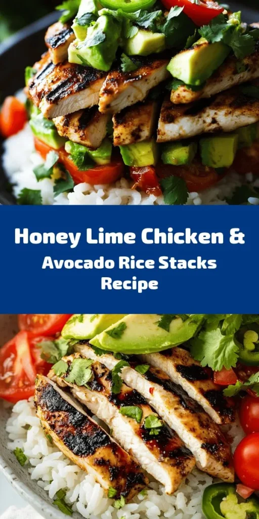 Indulge in this delicious Honey Lime Chicken & Avocado Rice Stack! This vibrant dish features marinated chicken grilled to perfection, layered with fluffy jasmine rice and a refreshing avocado mixture. The blend of honey, lime, and spices creates a zesty flavor explosion that's perfect for any occasion. Easy to prepare, it's a feast for the eyes and the taste buds. Serve it up for dinner and wow your family or guests! Enjoy fresh, healthy, and flavorful bites in every layer!