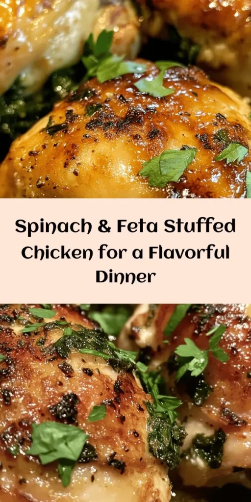 Discover a delicious dinner option with this juicy spinach and feta stuffed chicken breast recipe! Packed with fresh spinach, creamy feta, and seasonings, these tender chicken breasts are sure to impress. Simply sear, stuff, and bake for a flavorful meal that’s ready in just 45 minutes. Perfect for weeknights or special occasions, this dish is not only tasty but also visually appealing. Garnish with parsley and serve it up with your favorite sides for a complete meal!
