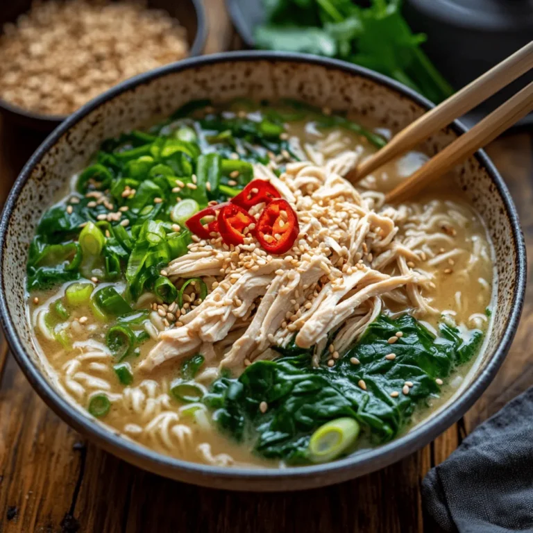 The Fiery Chicken Ramen with Creamy Garlic Sauce elevates the classic ramen by introducing a spicy element through the use of gochujang, a fermented chili paste that’s a staple in Korean cuisine. This distinctive ingredient provides a depth of flavor that transforms the ramen from a simple, comforting noodle soup into a fiery culinary adventure. Coupled with a rich, creamy garlic sauce, this dish is a celebration of contrasting flavors that harmoniously complement each other.
