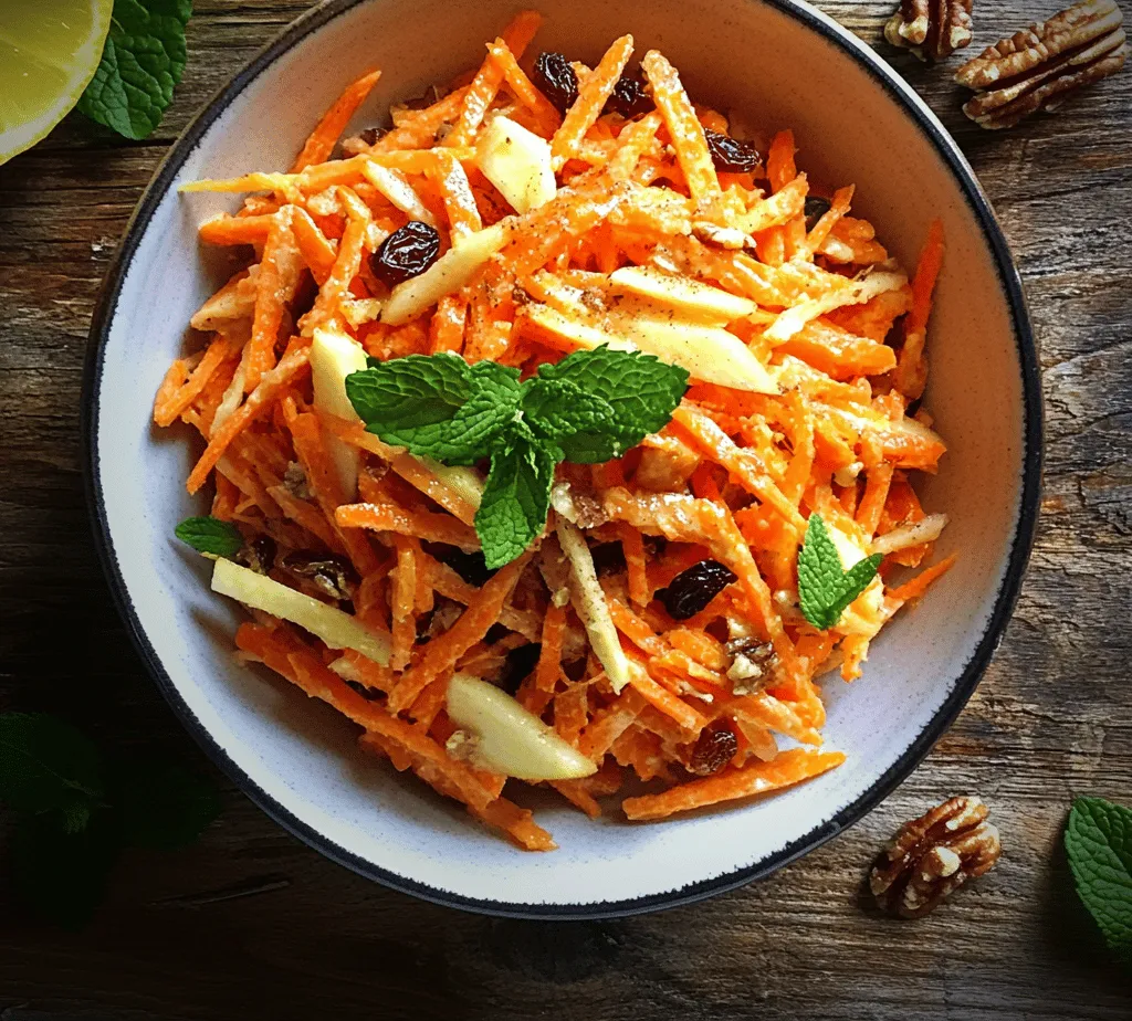 If you're seeking a refreshing and nutritious salad option that combines vibrant flavors with a satisfying crunch, look no further than the Crunchy Carrot Apple Delight. This salad is a delightful medley of fresh ingredients, featuring the natural sweetness of apples and raisins, the earthy flavor of carrots, and the rich crunch of walnuts. Perfect as a side dish for any meal or as a light meal on its own, this salad is not only quick to prepare but also packs a serious nutritional punch.
