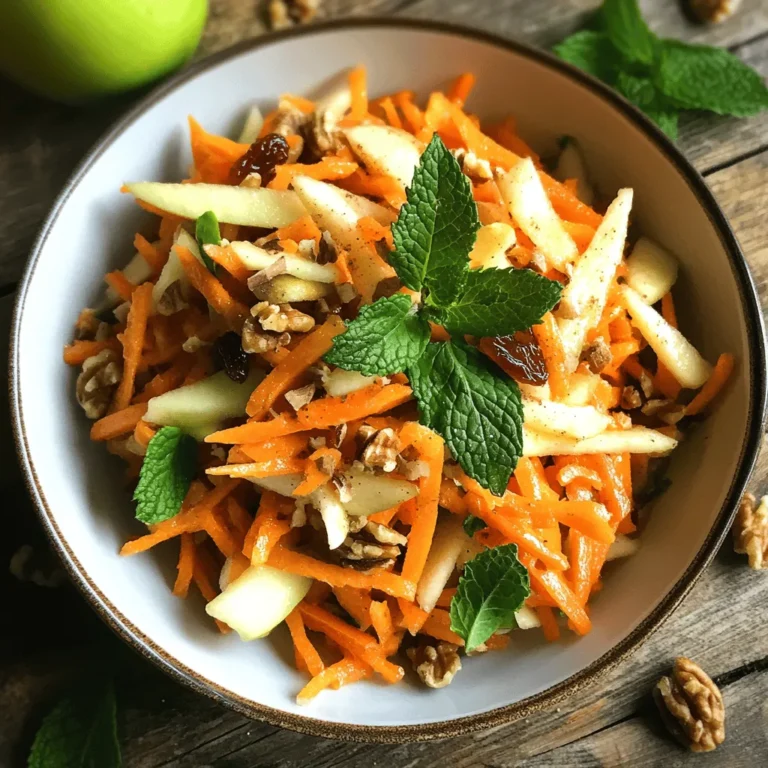 If you're seeking a refreshing and nutritious salad option that combines vibrant flavors with a satisfying crunch, look no further than the Crunchy Carrot Apple Delight. This salad is a delightful medley of fresh ingredients, featuring the natural sweetness of apples and raisins, the earthy flavor of carrots, and the rich crunch of walnuts. Perfect as a side dish for any meal or as a light meal on its own, this salad is not only quick to prepare but also packs a serious nutritional punch.