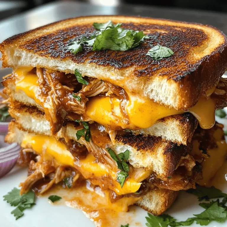 The BBQ Chicken Grilled Cheese is a delightful twist on the classic comfort food that combines the savory flavors of grilled chicken and tangy barbecue sauce with the gooey goodness of melted cheese. This sandwich is not just a delicious meal; it is a celebration of flavors that brings together two beloved culinary staples: barbecue and the grilled cheese sandwich. Whether you are looking for a quick weeknight dinner or a casual gathering meal, this recipe is a fantastic way to utilize leftover chicken while adding a unique touch to your dining experience.