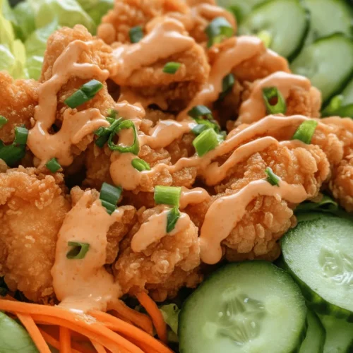 The Bang Bang Chicken Bowl is a deliciously enticing dish that perfectly marries bold flavors with eye-catching presentation. This culinary creation features crunchy, savory chicken pieces nestled atop a bed of fresh vegetables, all drizzled with a creamy and spicy sauce that packs a punch. It’s a meal that not only tantalizes the taste buds but also brings a vibrant splash of color to your dinner table.