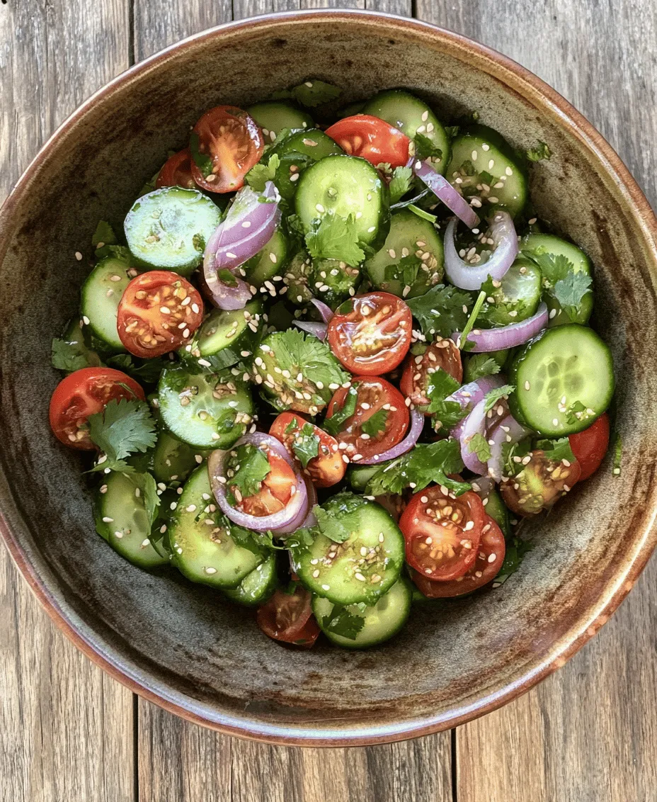 The Crunchy Asian Cucumber Salad is a vibrant and refreshing dish that captures the essence of Asian cuisine. Known for its crisp textures and bold flavors, this salad is a delightful way to enjoy cucumbers, a staple ingredient in many Asian dishes. Whether you're looking for a light side dish to complement your main course or a healthy snack on its own, this salad promises to be a crowd-pleaser. The appeal of this dish lies not only in its taste but also in its simplicity, making it an accessible option for both novice and experienced cooks.