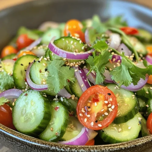 The Crunchy Asian Cucumber Salad is a vibrant and refreshing dish that captures the essence of Asian cuisine. Known for its crisp textures and bold flavors, this salad is a delightful way to enjoy cucumbers, a staple ingredient in many Asian dishes. Whether you're looking for a light side dish to complement your main course or a healthy snack on its own, this salad promises to be a crowd-pleaser. The appeal of this dish lies not only in its taste but also in its simplicity, making it an accessible option for both novice and experienced cooks.