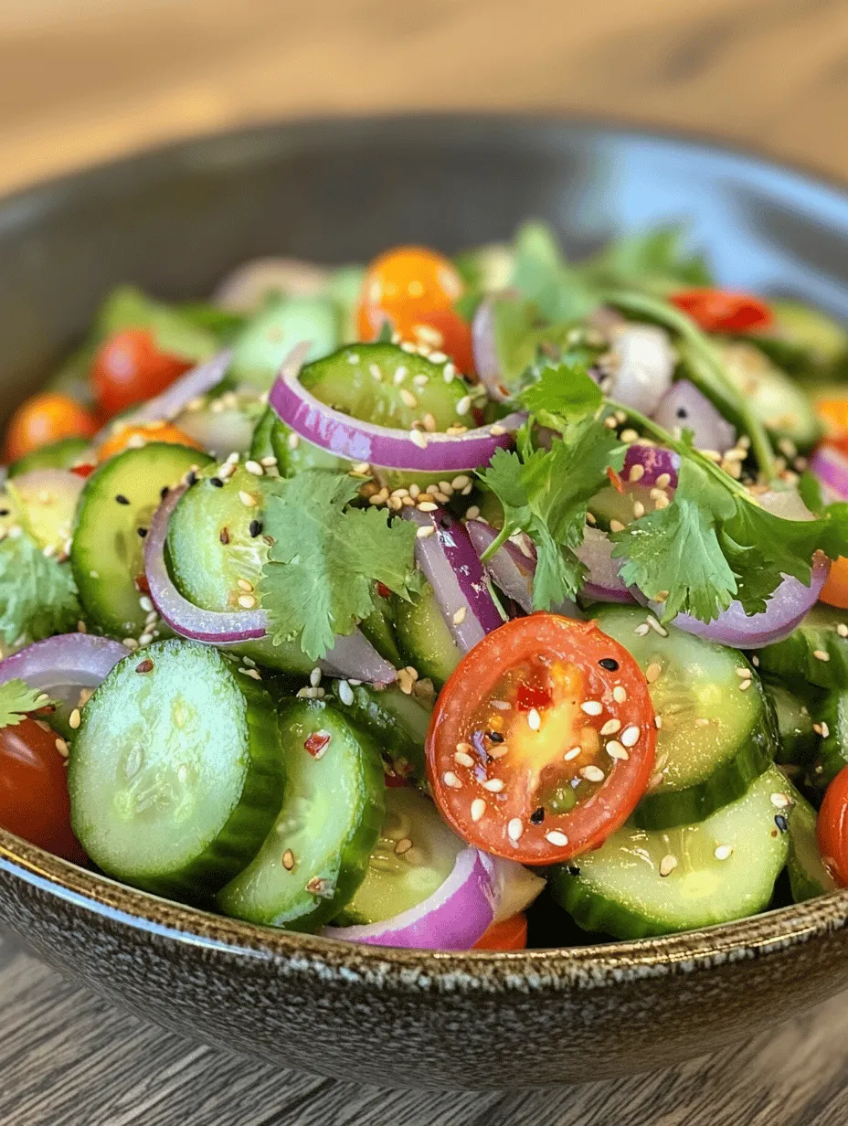 The Crunchy Asian Cucumber Salad is a vibrant and refreshing dish that captures the essence of Asian cuisine. Known for its crisp textures and bold flavors, this salad is a delightful way to enjoy cucumbers, a staple ingredient in many Asian dishes. Whether you're looking for a light side dish to complement your main course or a healthy snack on its own, this salad promises to be a crowd-pleaser. The appeal of this dish lies not only in its taste but also in its simplicity, making it an accessible option for both novice and experienced cooks.