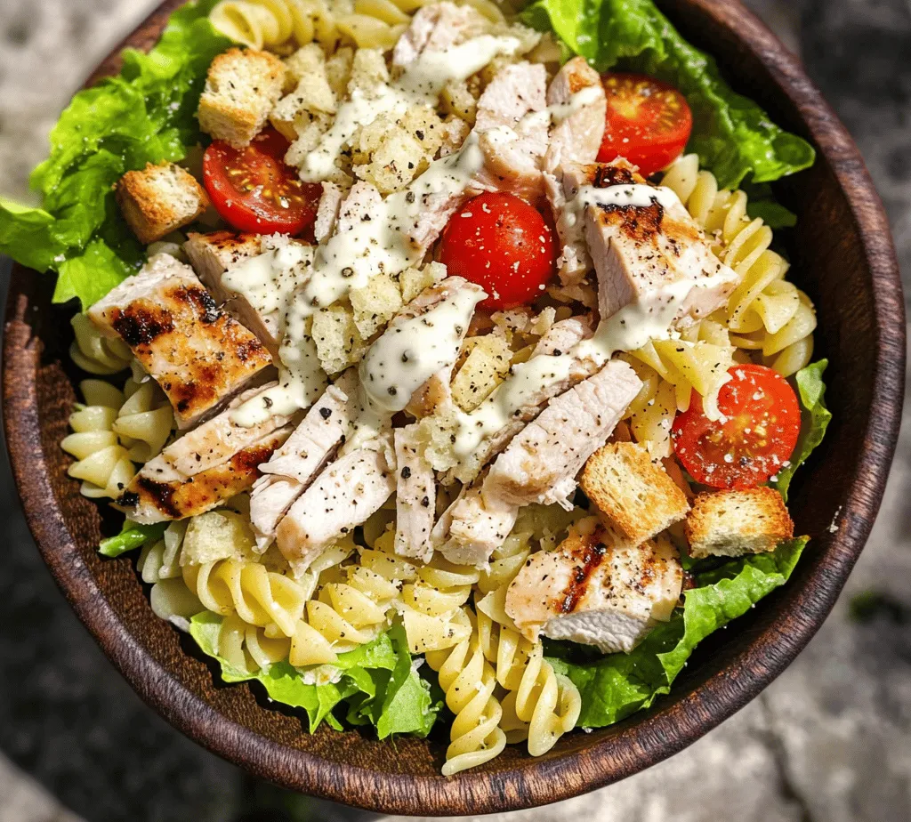 The Chicken Caesar Pasta Salad is not just about flavor; it's a culinary celebration of vibrant ingredients that come together to create a balanced dish. The combination of tender rotini pasta, juicy grilled chicken, and the crunch of romaine lettuce offers a satisfying contrast in textures. The sweetness of cherry tomatoes adds a burst of freshness, while the salty, umami-rich Parmesan cheese elevates the dish to new heights. Drizzled with a creamy Caesar dressing, each bite is a harmonious blend of flavors that is as delicious as it is nutritious.