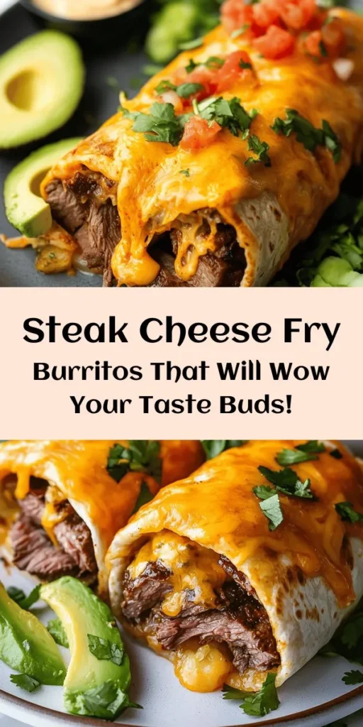 Indulge in these Steak & Cheese Dirty Fry Burritos for a hearty twist on a classic favorite! Juicy, marinated flank steak meets crispy fries and gooey cheese, all wrapped in a warm tortilla. Perfect for lunch or dinner, these burritos are bursting with flavor and topped with fresh avocado, salsa, cilantro, and a dollop of sour cream. Try this delicious recipe for a satisfying meal that will impress your family and friends!