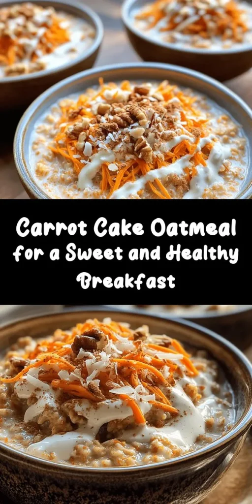 Start your day with this delicious Carrot Cake Oatmeal Delight! Packed with wholesome ingredients like rolled oats, grated carrots, and applesauce, this comforting breakfast is both nutritious and satisfying. With warm spices like cinnamon and nutmeg, each bite brings a taste of classic carrot cake. Top it off with a cream cheese drizzle or your favorite nuts for an extra treat. Perfect for a quick and healthy morning boost! Enjoy this delightful dish in just 15 minutes!