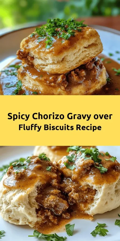 Indulge in the mouthwatering Spicy Chorizo Delight with Fluffy Biscuits! These homemade biscuits are soft and buttery, perfectly paired with a rich chorizo gravy that packs a flavorful punch. Whether it's for brunch or a comforting dinner, this dish is sure to impress. With simple ingredients and quick prep time, you’ll savor every bite of this delightful combination. Garnish with fresh parsley for an extra touch!