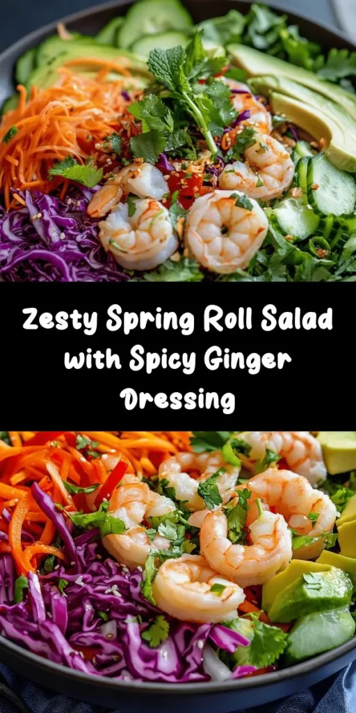Brighten up your meals with this vibrant Zesty Spring Roll Salad featuring a spicy ginger dressing! Packed with nutritious mixed greens, colorful veggies, and your choice of shrimp or tofu, this dish is both refreshing and satisfying. Toss everything together and drizzle with a zesty dressing made from fresh ginger, lime, and a hint of sriracha for a kick. Enjoy it as a salad or get creative and wrap it in rice paper for fun spring rolls. Quick to make and perfect for any occasion!