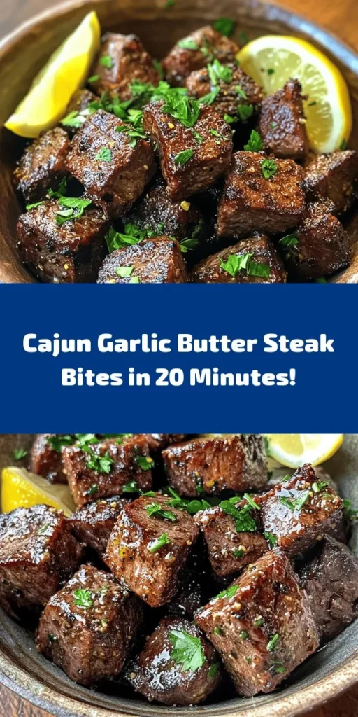 Indulge in these Cajun Garlic Butter Steak Bites for a quick and satisfying meal! Made with tender sirloin steak cubes tossed in zesty Cajun seasoning, these bites are seared to perfection and then coated in a rich garlic butter sauce. Enhanced with a splash of lemon juice and a sprinkle of fresh parsley, they make for a delightful dish ready in just 20 minutes. Perfect for dinner parties or a weeknight treat! Enjoy with your favorite sides.