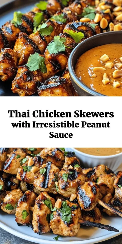 Get ready to tantalize your taste buds with these Sizzling Thai Chicken Skewers with Peanut Bliss! Perfectly marinated chicken thighs are grilled to perfection and served with a creamy, dreamy peanut sauce. Whether it's a cozy family dinner or a backyard barbecue, this recipe is sure to impress. With just a few simple ingredients and easy steps, you'll have a delicious meal ready in no time. Don't forget to garnish with chopped peanuts and cilantro for that extra flavor!
