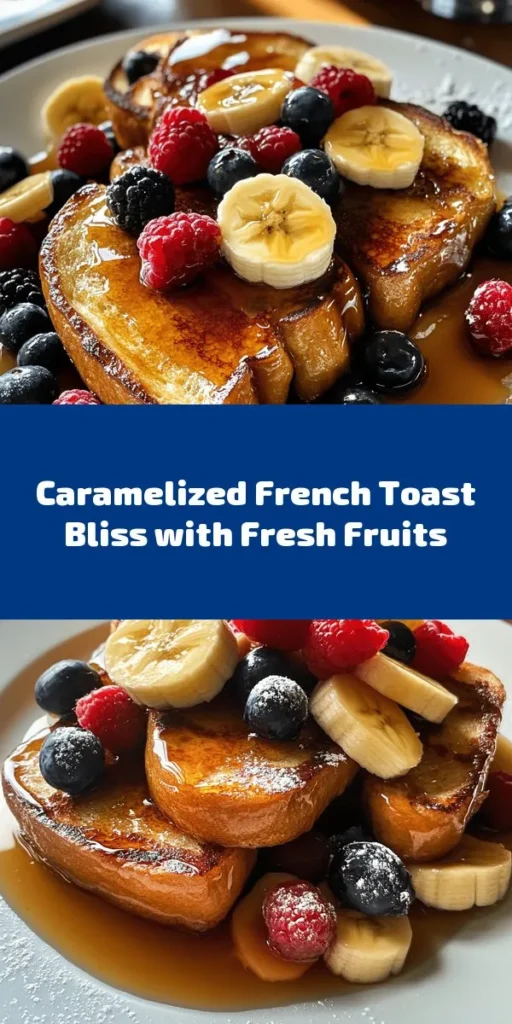 Looking for a delicious breakfast treat? Try this Caramelized Delight French Toast recipe! Made with thick slices of challah or brioche, this dish features a creamy egg mixture flavored with vanilla and cinnamon, then caramelized to perfection. Toasted to golden brown and topped with fresh fruits like bananas or berries, it's drizzled with maple syrup for an indulgent finish. Perfect for a cozy brunch or a special morning!