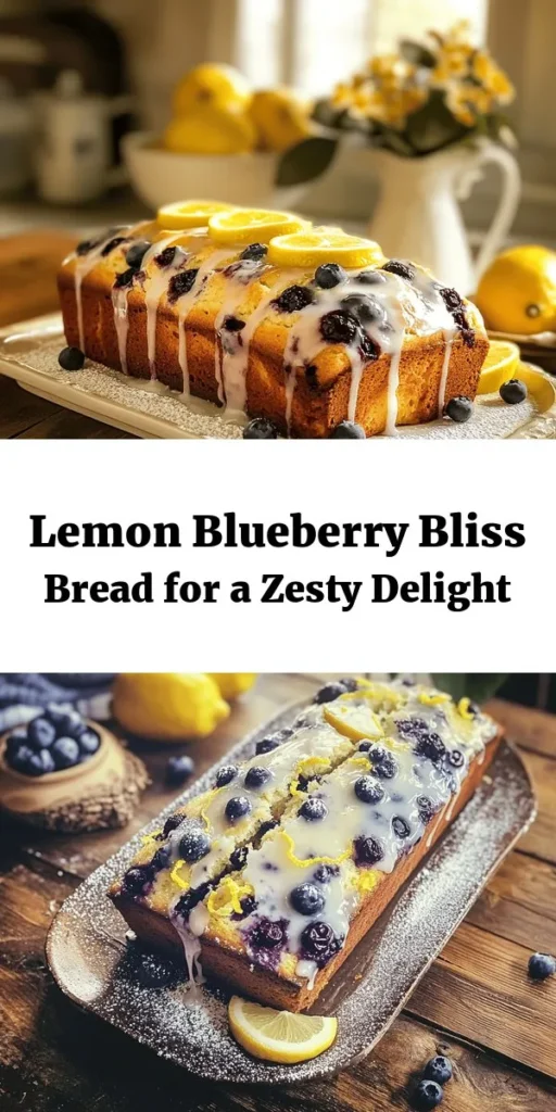 Indulge in the delightful flavors of Zesty Lemon Blueberry Bliss Bread! This easy-to-follow recipe brings together fresh blueberries and tangy lemon for a sweet, refreshing treat that's perfect for breakfast or dessert. With just a handful of ingredients, including butter, sugar, and eggs, you can bake this moist loaf in under 90 minutes. Let it cool, slice, and enjoy a burst of citrus and berry goodness with every bite! 🫐🍋
