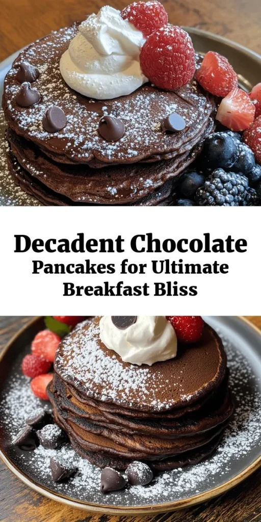 Indulge in the ultimate chocolate lover's dream with these amazing chocolate pancakes! Made with rich cocoa powder and studded with semi-sweet chocolate chips, this recipe is perfect for breakfast or a special treat. With just a few simple ingredients, you can whip up a stack of fluffy pancakes in about 20 minutes. Top them with whipped cream, fresh berries, and a sprinkle of powdered sugar for an irresistible brunch delight! Enjoy a sweet start to your day!
