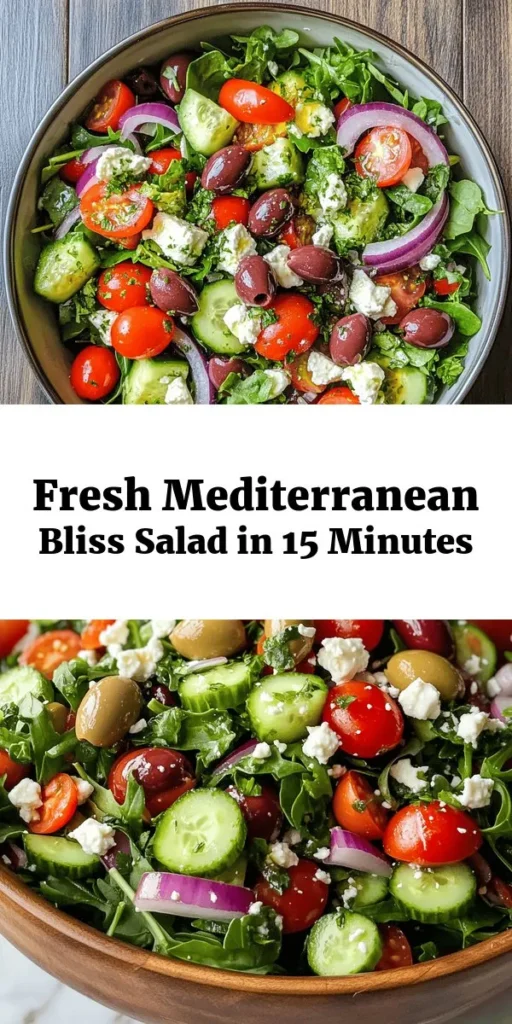 Brighten up your meal with this refreshing Mediterranean Bliss Salad! Packed with vibrant mixed greens, juicy cherry tomatoes, crunchy cucumbers, and crisp bell pepper, this salad is a feast for the eyes and the palate. Toss in Kalamata olives and crumbled feta for a burst of flavor, and drizzle with a simple, tangy dressing of olive oil and red wine vinegar. Perfect for lunch or as a side dish, this salad is quick to prepare and full of healthy goodness!