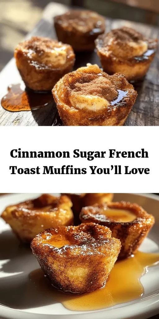 Indulge in the deliciousness of Cinnamon Sugar French Toast Muffins! Easy to make with day-old bread, eggs, milk, and a touch of cinnamon, these treats are perfect for breakfast or brunch. Mix the custard, soak the bread cubes, and bake until golden brown. Finish with a sprinkle of cinnamon sugar and a drizzle of maple syrup for a sweet treat that everyone will love. Make your mornings extra special with this delightful recipe!