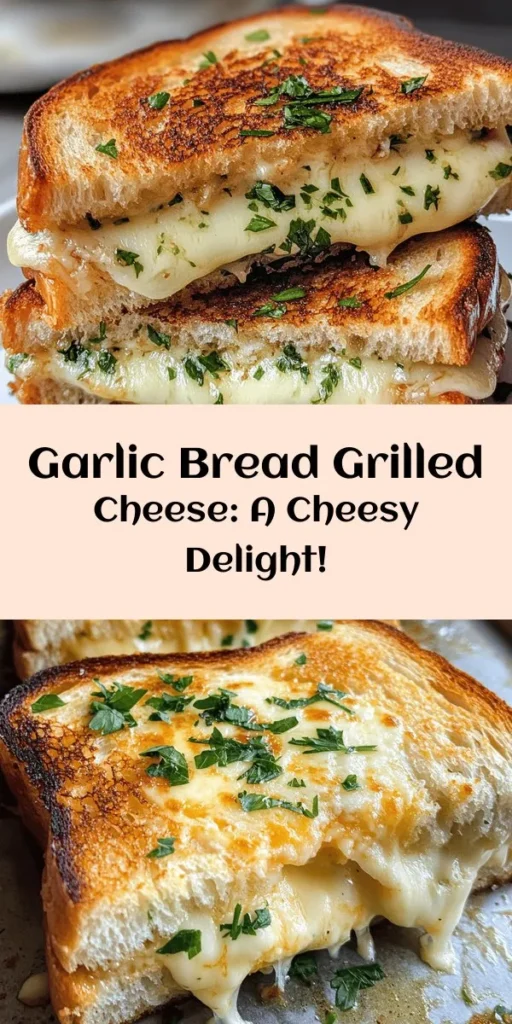 Indulge in the ultimate comfort food with this Garlic Bread Grilled Cheese! Thick-cut sourdough bread is slathered with a savory garlic herb butter before being perfectly grilled to a golden brown. With gooey mozzarella and sharp cheddar oozing between the crispy layers, this sandwich is a delicious twist on a classic favorite. Ready in just 20 minutes, it’s perfect for a quick lunch or cozy dinner. Don’t forget to garnish with fresh herbs for a burst of flavor!