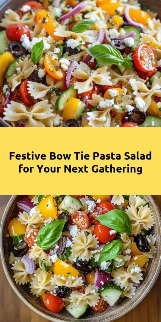 Brighten up your meal with this Bow Tie Pasta Salad Fiesta! Perfect for picnics, BBQs, or a light lunch, this colorful salad features vibrant veggies like cherry tomatoes, cucumbers, and bell peppers, all tossed with al dente bow tie pasta and dressed in a zesty homemade vinaigrette. Topped with feta cheese and fresh basil, it’s a refreshing and delicious dish that everyone will love. Quick to prepare and bursting with flavor, this salad is sure to impress. Enjoy chilled or at room temperature!