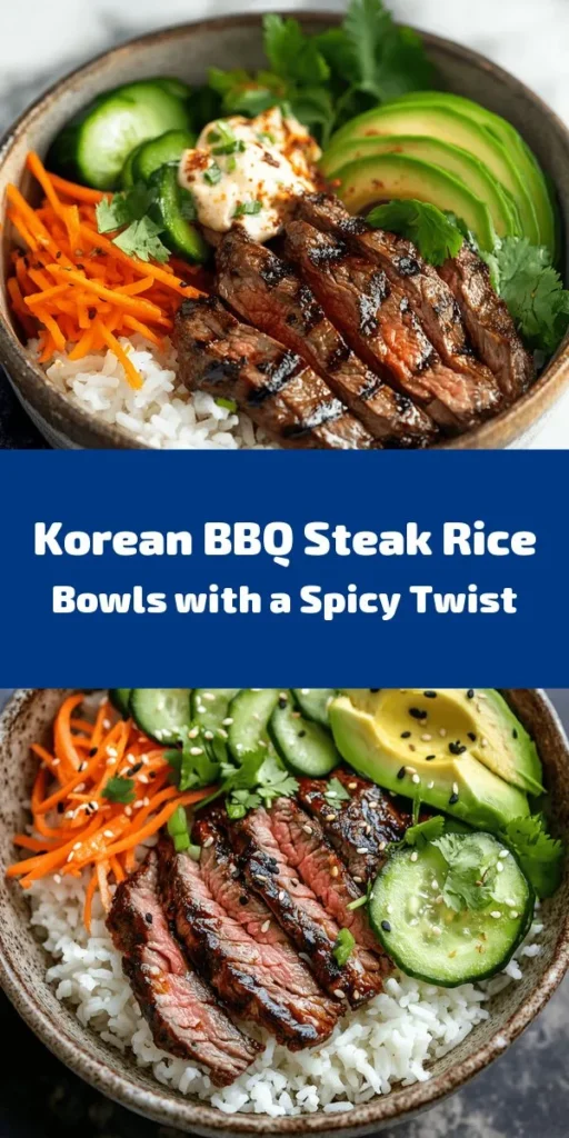 Savor the bold and delicious flavors of Korean BBQ Steak Rice Bowls with Spicy Cream Sauce! This recipe features tender marinated flank steak grilled to perfection, paired with fluffy jasmine rice, fresh veggies, and a creamy, spicy sauce that packs a punch. Perfect for a quick weeknight dinner, these bowls are not only satisfying but also visually stunning! Customize with your favorite toppings and enjoy a taste of Korea at home. Perfect for sharing and impressing your friends!