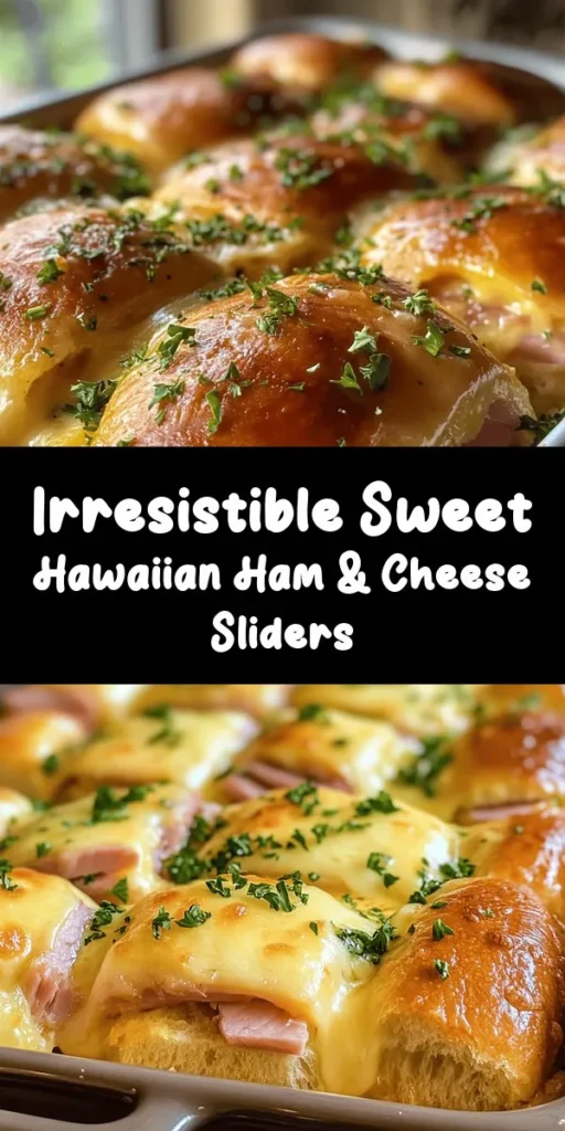 Indulge in Sweet Hawaiian Ham & Cheese Bliss! These delightful sliders feature layers of honey ham and gooey Swiss cheese nestled between soft Hawaiian rolls, all topped with a savory butter sauce that includes Dijon mustard and a hint of brown sugar. Perfect for parties or cozy family dinners, they’re quick to make and bursting with flavor. Bake until golden brown and enjoy the ultimate cheesy goodness! Garnish with parsley for a touch of freshness.
