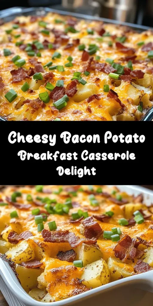 Start your day off right with this Cheesy Bacon Potato Breakfast Casserole! Packed with crispy bacon, creamy cheddar, and tender potatoes, this dish combines all your breakfast favorites in one delicious bake. Perfect for brunch or a hearty breakfast, it’s easy to prepare and feeds a crowd. Just layer your ingredients, pop it in the oven, and enjoy a cheesy, savory delight topped with fresh green onions. Dive into this comfort food classic today!