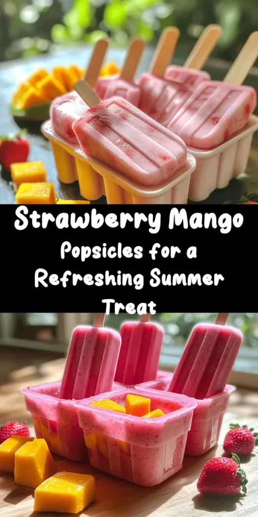 Cool down with these refreshing strawberry mango popsicles! Made with fresh strawberries and ripe mangoes blended with coconut water, honey, and a touch of lime, they are the perfect summer treat. This easy recipe takes just 15 minutes of prep and a few hours to freeze, giving you a deliciously fruity snack that everyone will love. Enjoy a burst of flavor and a hint of sweetness as you beat the heat! Ideal for any sunny day!