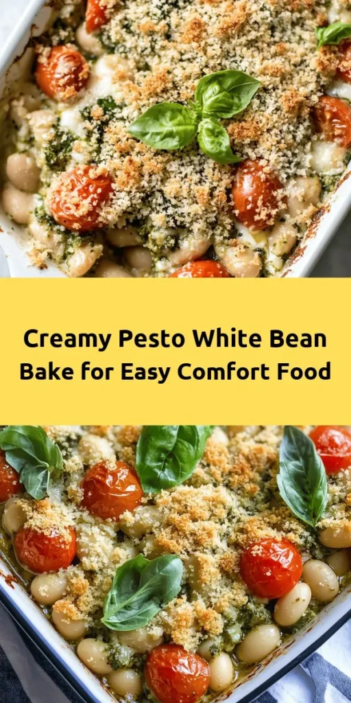 Discover the deliciousness of this creamy white bean and pesto bake! Packed with protein from white beans, vibrant cherry tomatoes, and fresh spinach, this dish is beautifully topped with mozzarella and Parmesan, giving it a rich, cheesy layer. The crunchy breadcrumb topping adds the perfect texture. Easy to prepare and ready in just 45 minutes, it's a great option for a wholesome meal or a side dish. Garnish with fresh basil for that extra touch!