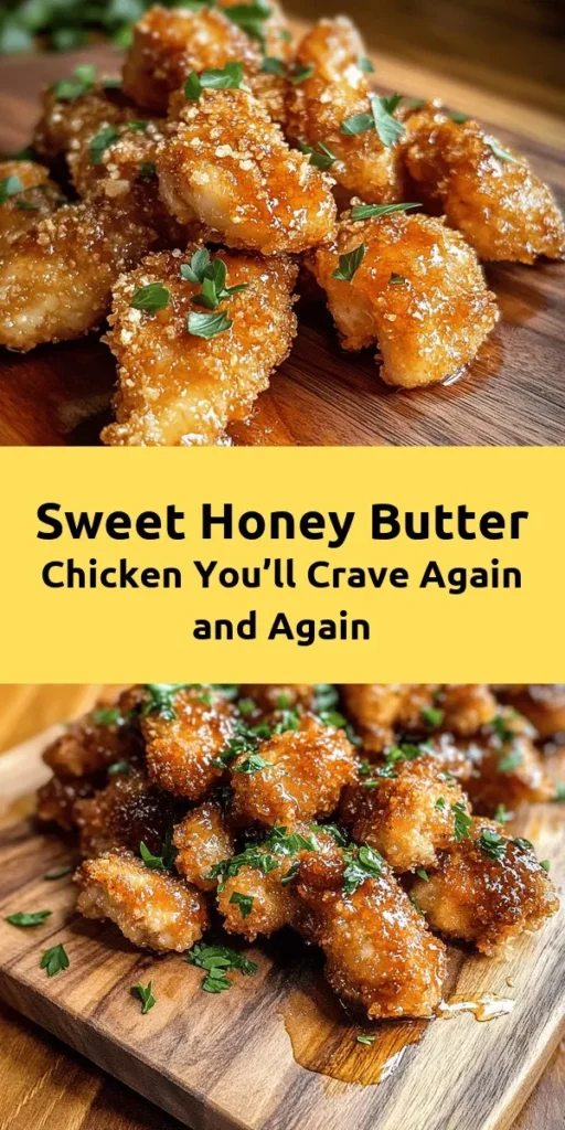 Experience the perfect blend of flavors with this Sweet & Savory Honey Butter Chicken recipe! Tender, breaded chicken breasts are cooked to golden perfection, then tossed in a mouthwatering honey butter sauce with a hint of Dijon and spices. This dish is easy to make and sure to please the whole family. With just 15 minutes of prep and a total cook time of 40 minutes, you’ll have a delicious meal on the table in no time. Don’t forget to garnish with fresh parsley!