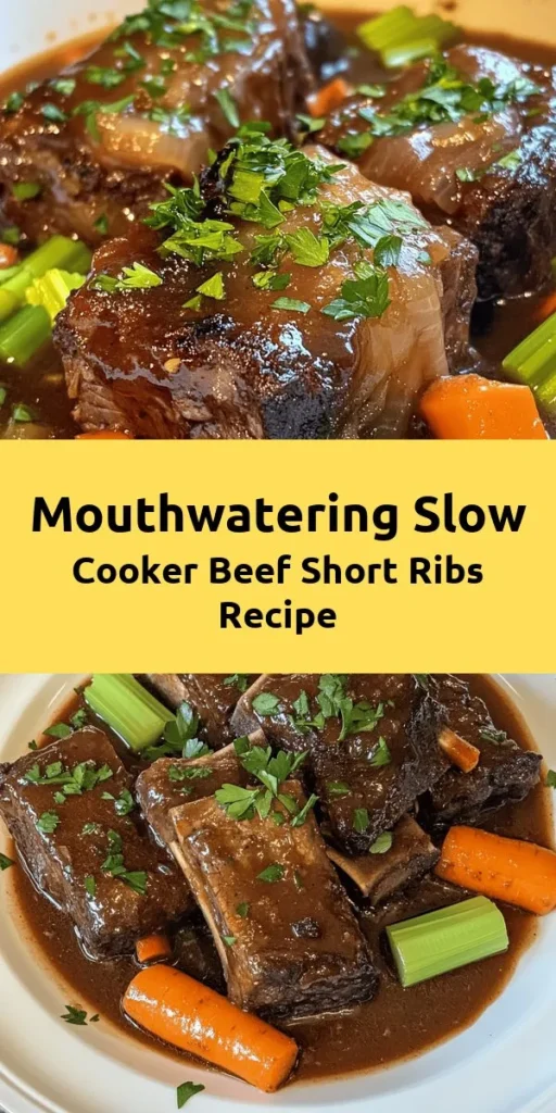Indulge in the ultimate comfort food with these super tender crockpot beef short ribs! Perfectly seared and slow-cooked in a rich mixture of beef broth, red wine, and aromatic herbs, they’re guaranteed to be fall-off-the-bone delicious. Packed with savory flavor from onions, garlic, and veggies, this dish is a complete meal that's easy to prepare. Ideal for busy days, just set it and forget it. Your family will love this hearty feast!