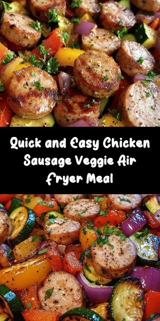 Savor the delicious flavors of this Sizzling Quick Chicken Sausage & Veggie Delight! This easy air fryer recipe combines juicy chicken sausages with colorful bell peppers, zucchini, and red onion, all tossed in olive oil and seasoned to perfection. Ready in just 15 minutes, it's the perfect weeknight meal for two. Enjoy the tender, slightly charred veggies, and don’t forget to garnish with fresh parsley for an extra burst of flavor!