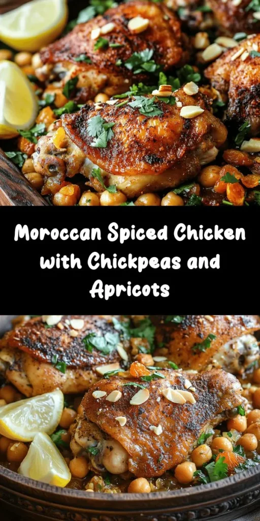 Bring a taste of Morocco to your dinner table with this flavorful Moroccan Spiced Chicken recipe! Juicy chicken thighs marinated in a blend of aromatic spices get seared to golden perfection, then simmered with chickpeas and sweet apricots in a savory sauce. Topped with toasted almonds and fresh cilantro, this dish is both hearty and vibrant. Perfect for a family meal or impressing guests. Serve with lemon wedges for a zesty finish! Enjoy an exotic culinary adventure that’s simple and satisfying.
