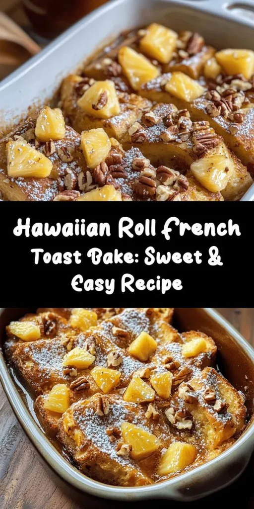 Indulge in a delicious twist on breakfast with this Sweet Hawaiian Roll French Toast Bake! With layers of fluffy Hawaiian rolls soaked in a rich custard made from eggs, milk, and cream, this dish is perfect for brunch gatherings or a cozy family breakfast. Topped with crushed pineapple and optional pecans, it’s baked to golden perfection. Don’t forget the powdered sugar and maple syrup for the finishing touches! Easy prep and delectable taste make this a must-try recipe!