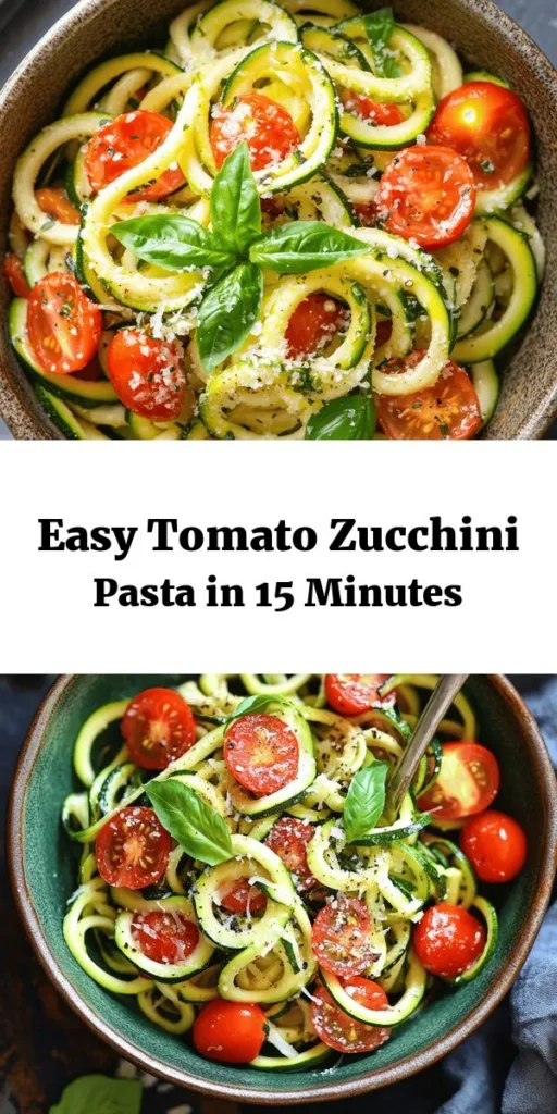 Enjoy a delightful and healthy meal with this Wholesome Tomato Zucchini Pasta recipe! In just 15 minutes, you'll have a vibrant dish featuring spiralized zucchini and juicy cherry tomatoes, tossed with garlic, oregano, and a splash of balsamic vinegar. Top it off with fresh basil and optional Parmesan cheese for extra flavor. It's a perfect vegetarian option that’s both satisfying and nutritious. Ideal for a quick lunch or dinner!